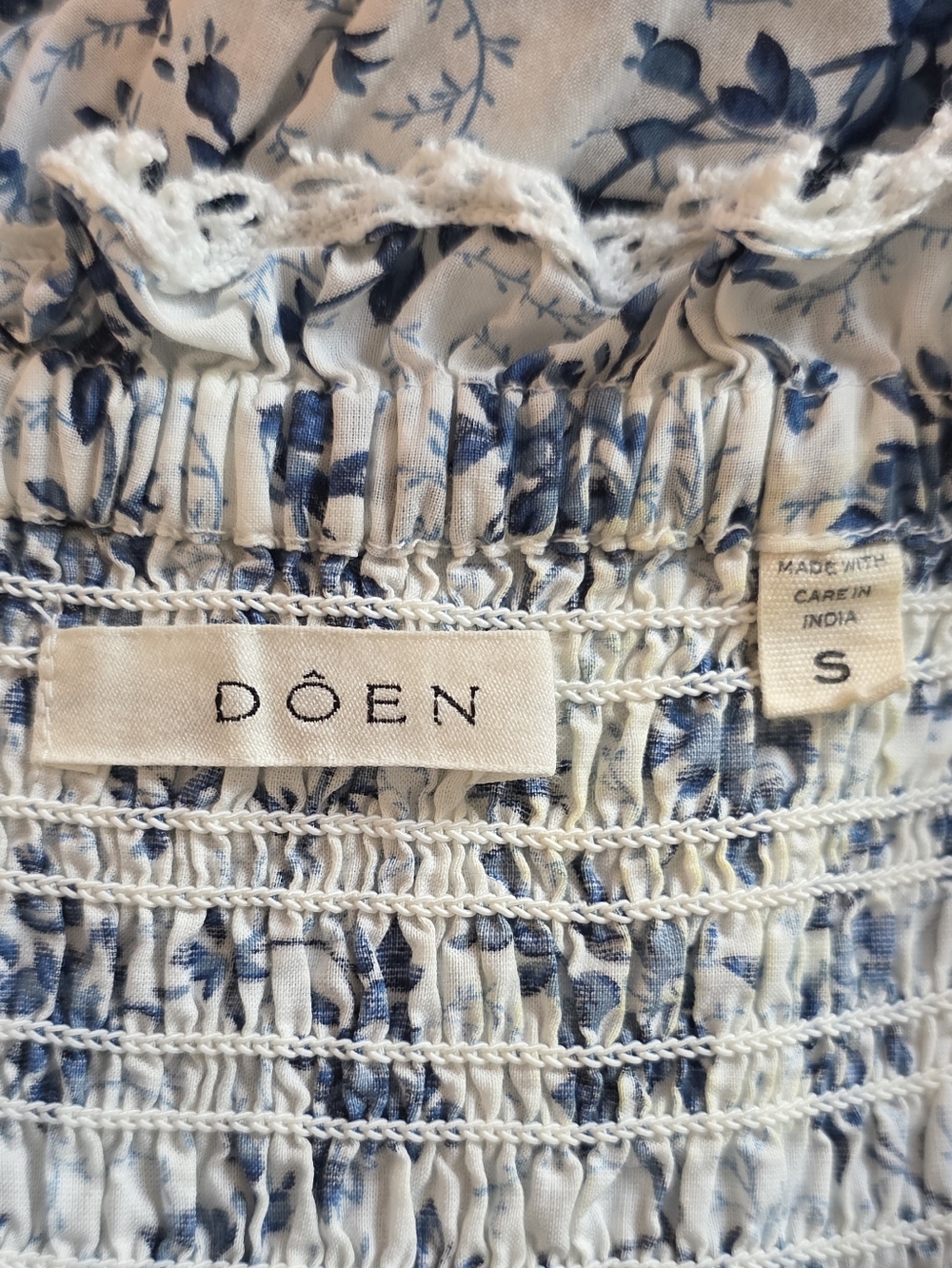 Doen Blue Floral Stanza Puff Sleeve Cotton Midi Dress - Picture 13 of 14
